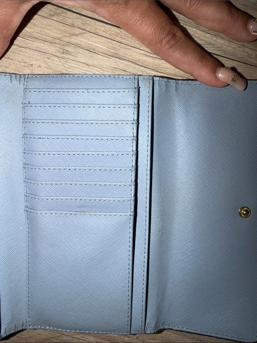 Michael Kors Pale Blue Saffiano Leather Continental Wallet with Gold Logo